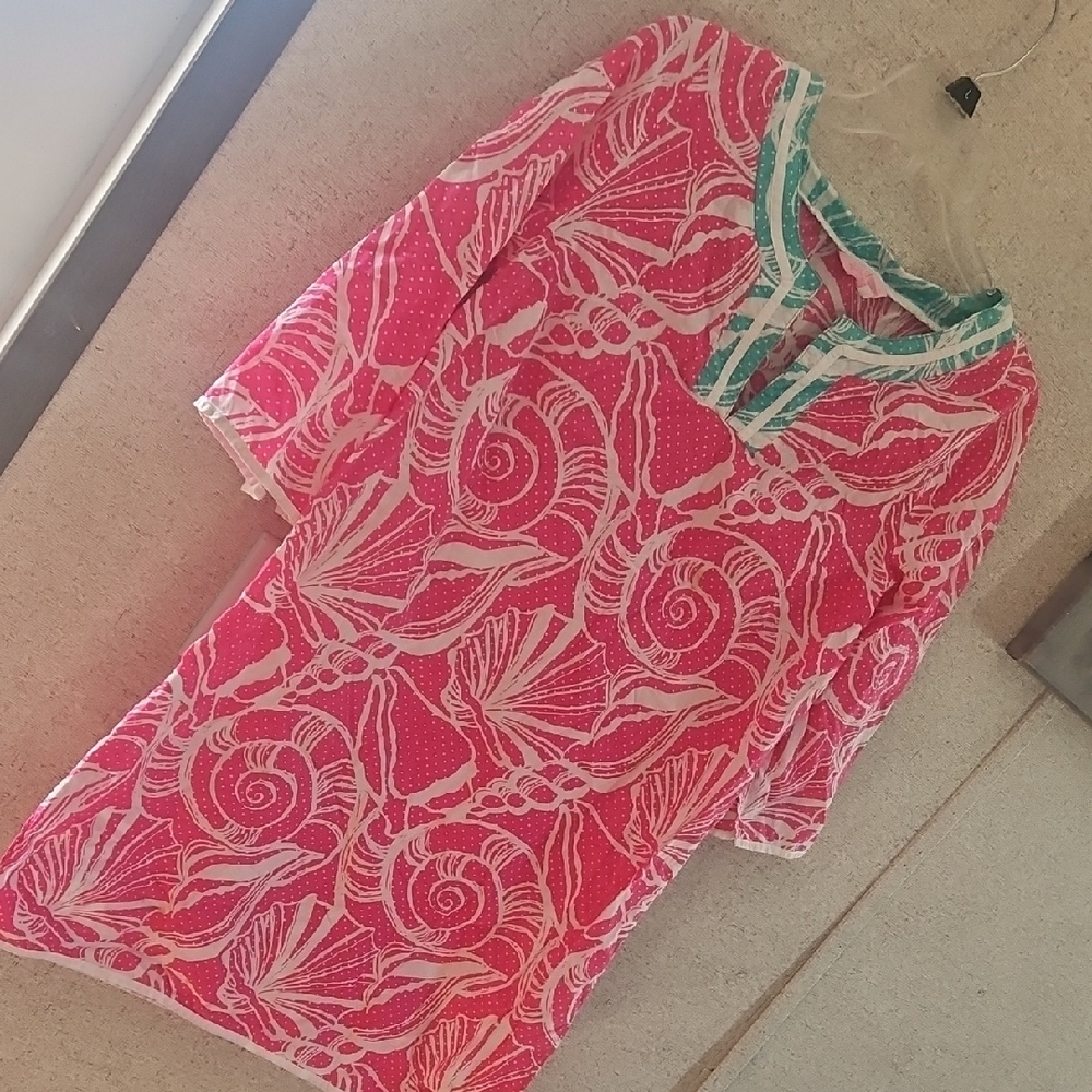 Lilly Pulitzer Pink and Teal Shell-Print Tunic